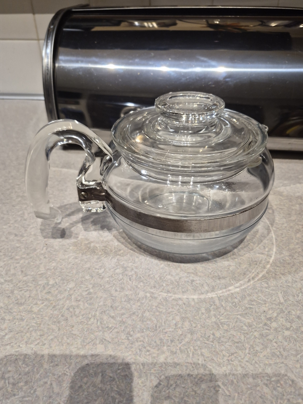 Clear Glass Teapot with Silver Band - Home Kitchen